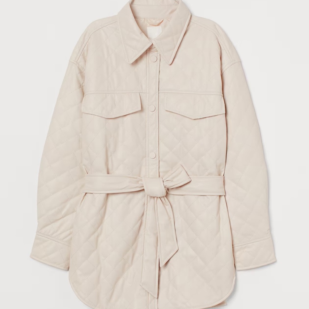 H&M Faux Leather Quilted Shirt Jacket